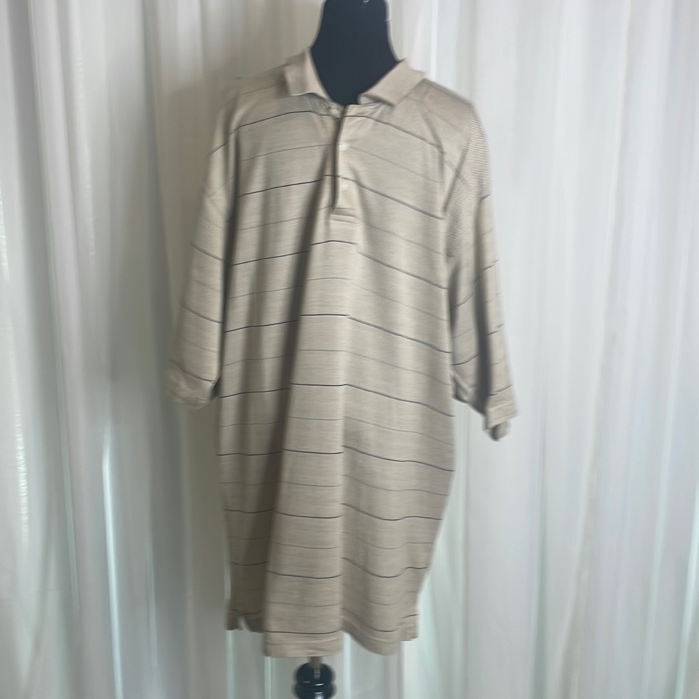 Beige W/ Black/Grey Stripes BOCA CLASSICS Polo Shirt, size XXL